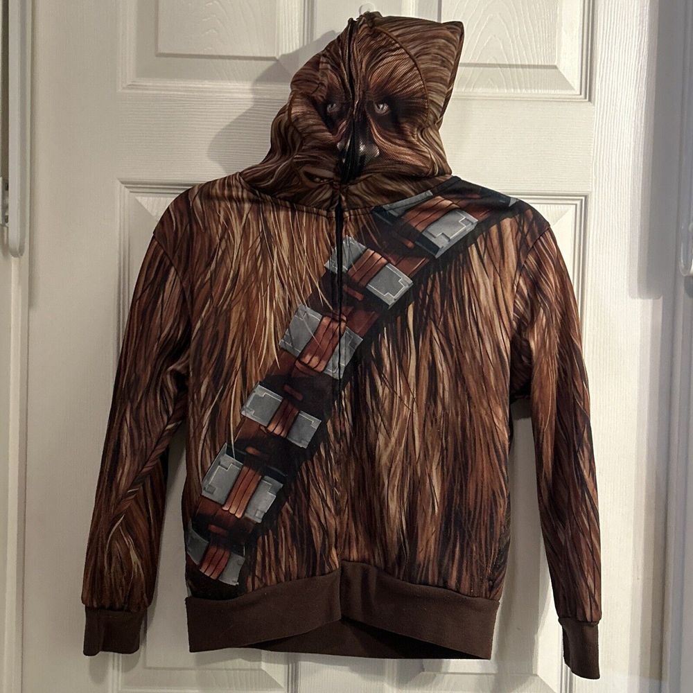 Star Wars Chewbacca Hoodie Boys Youth SM Full Zip Mask Brown Jacket